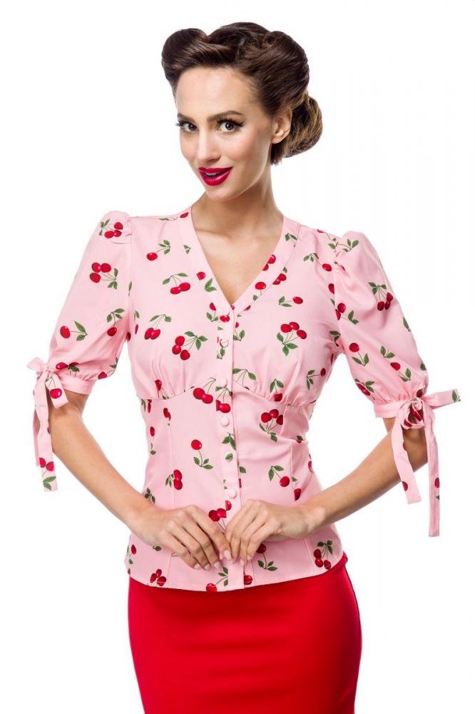 Figursydd blus med körsbär rosa - Rockabillybutiken. com 