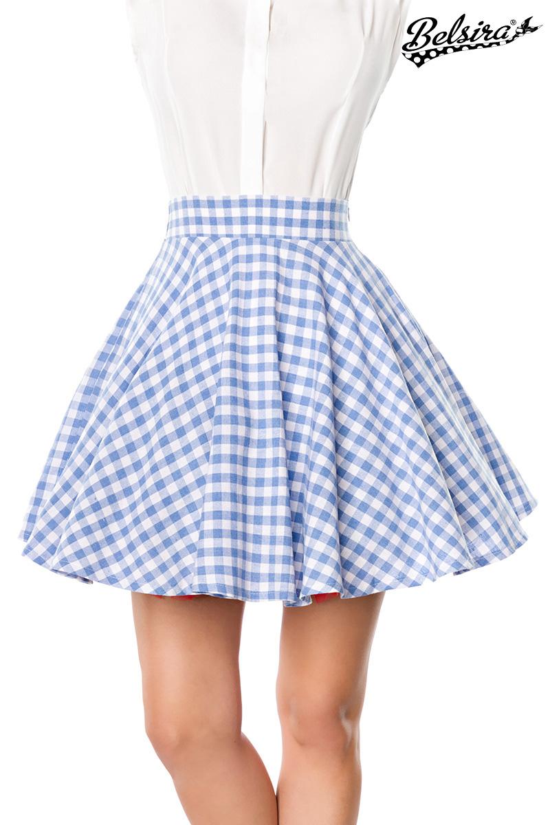 Short Swing Skirt Rutig Bl/Vit - Rockabillybutiken. com 