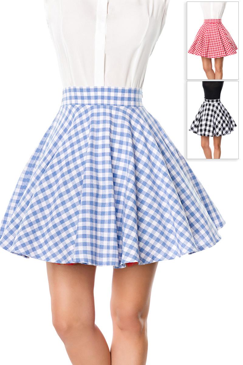 Short Swing Skirt Rutig Bl/Vit - Rockabillybutiken. com 