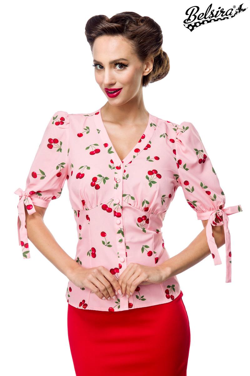 Figursydd blus med krsbr rosa - Rockabillybutiken. com 
